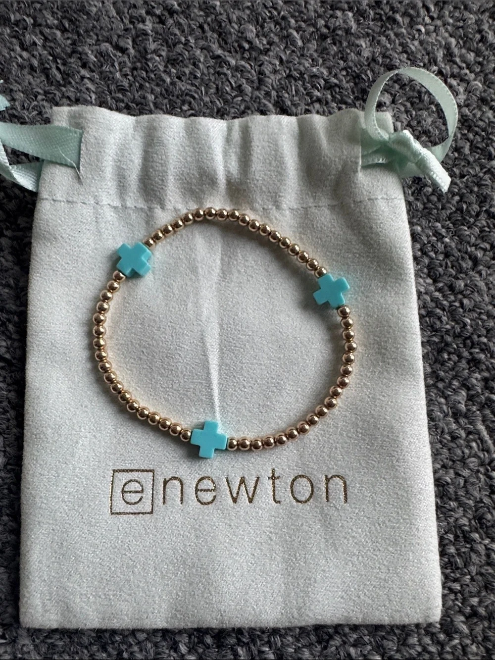 E Newton Gold Bead Bracelet with Turquoise Cross Charms - Picture 3 of 4